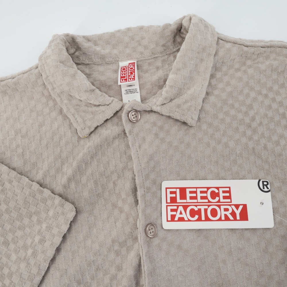 NEW Fleece Factory Men's Waffle Knit Super Soft‎ Short Sleeve Button Up Shirt L